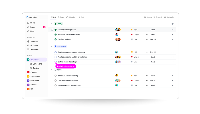 Visuel d'un tableau Monday.com